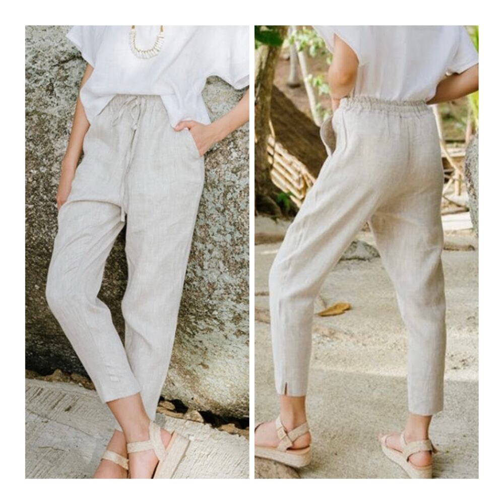 Magic Linen Pull On Drawstring Cropped Coastal Na… - image 1